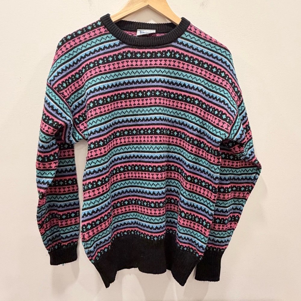 Vintage Meister medium Ski Sweater Wool Blend Crewneck 80s 90s fair isles Nordic